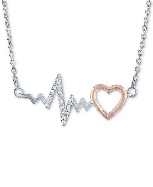 Macy's diamond Accent Heartbeat Heart Pendant Necklace in Sterling Silver & 14k Rose Gold-Plate, 16" + 2" extender