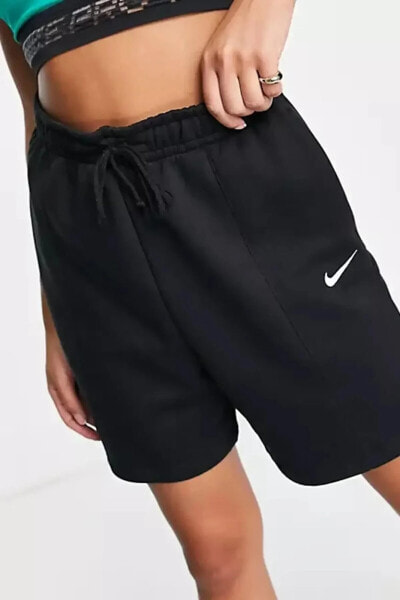 Sportswear Ess. Collt. Fleece High-Waisted Yüksek Belli Bol Kesim Siyah Kadın Spor Şort