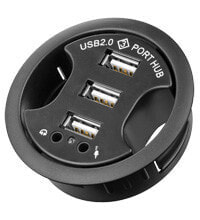 Goobay USB - HUB EinbauHUB 3 Port 60mm+2x 3.5mm - Black - 60 mm - 60 mm - 2x 3.5mm (audio)