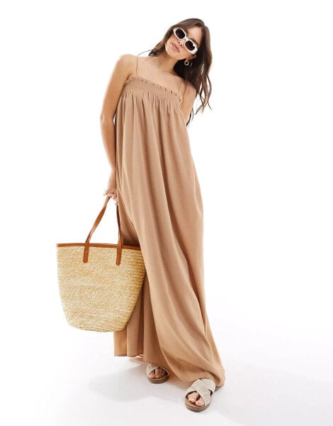 Pretty Lavish strappy oversized midaxi dress in biscuit