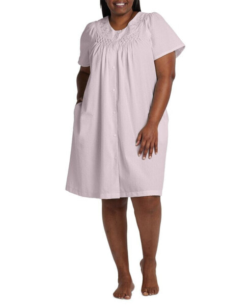 Пижама Miss Elaine короткая на пуговицах в стиле "сирсаккер" размера плюс