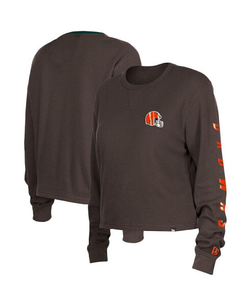 Women's Brown Cleveland Browns Thermal Crop Long Sleeve T-shirt