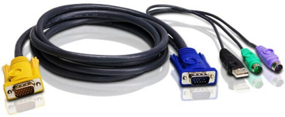 ATEN PS/2 USB KVM Cable 3m - 3 m - PS/2 - PS/2 - VGA - Black - 2 x PS/2 - USB A - HDB-15