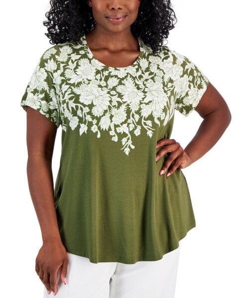 Plus Size Floral-Print Short-Sleeve Top, Created for Macy's
