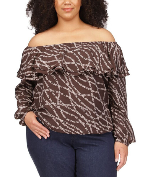 Plus Size Stadium Chain-Print Ruffle Top