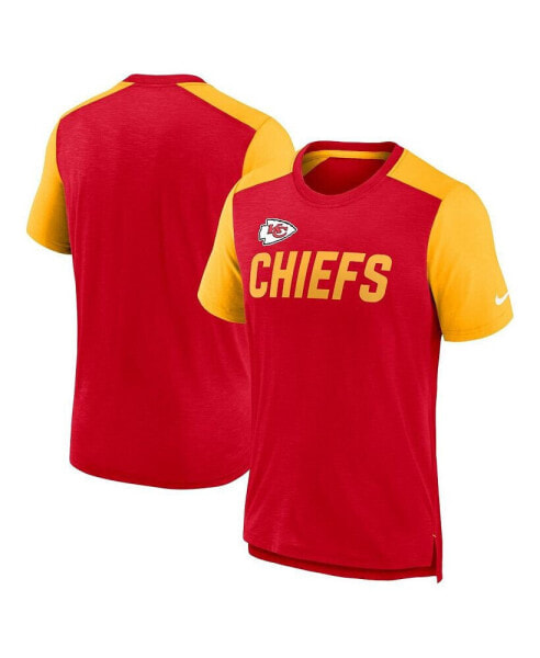 Men's Heathered Red, Heathered Gold Kansas City Chiefs Color Block Team Name T-shirt