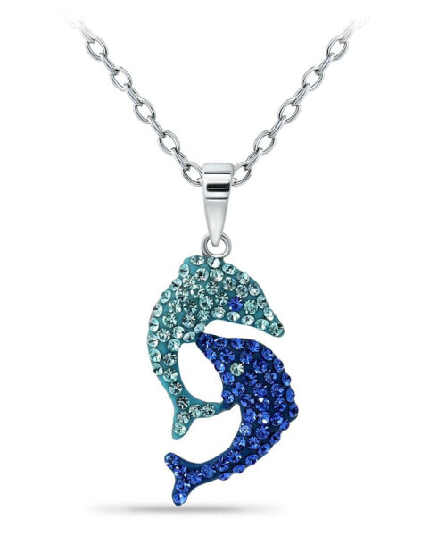 Crystal Two Dolphin Pendant Sterling Silver Necklace