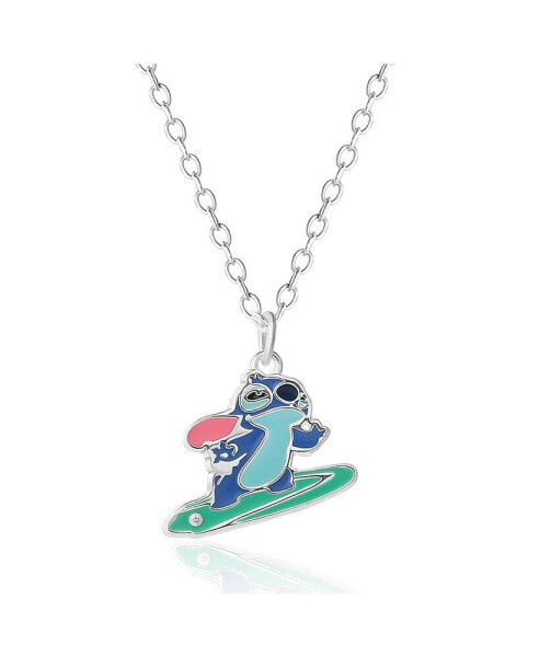 Lilo and Stitch Silver Plated Stitch Surfing Pendant, 16+2" Chain