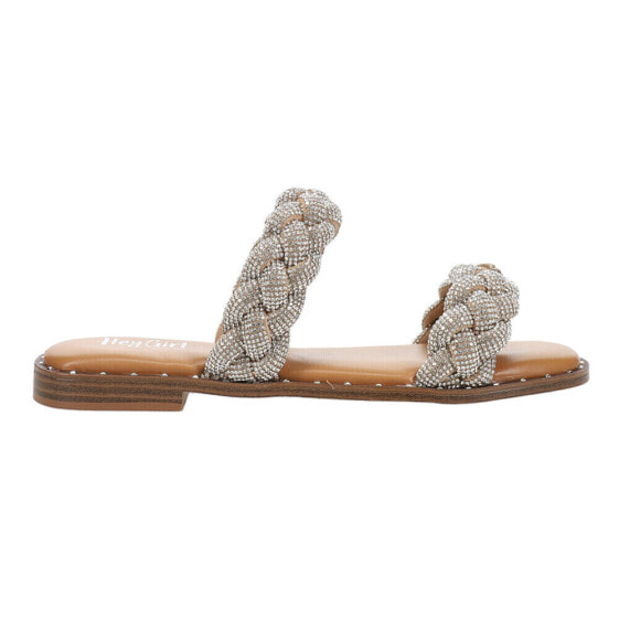 Corkys Don't Get It Twisted Braided Rhinestone Slide Womens Silver Casual Sanda