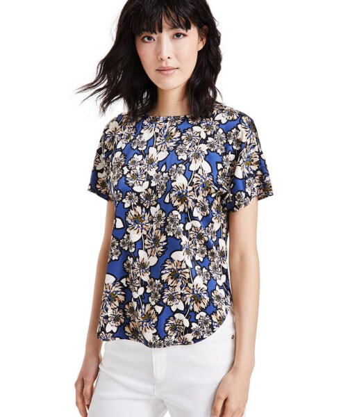 Women's Pull-On Floral Short-Sleeve Top