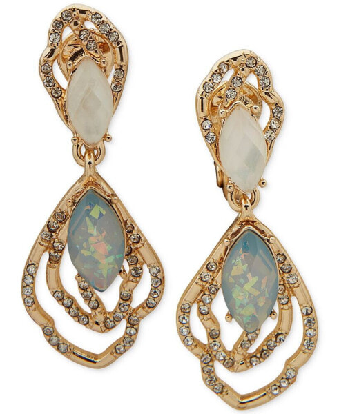 Gold-Tone Mixed Stone Clip-On Double Drop Earrings