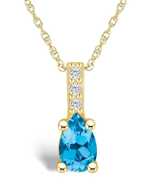 Blue Topaz (1 Ct. T.W.) and Diamond Accent Pendant Necklace in 14K Yellow Gold