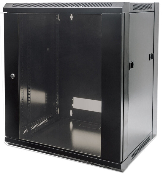 Intellinet Network Cabinet - Wall Mount (Standard) - 9U - Usable Depth 410mm/Width 510mm - Black - Flatpack - Max 60kg - Metal & Glass Door - Back Panel - Removeable Sides - Suitable also for use on desk or floor - 19",Parts for wall install (eg screws/rawl plugs) n