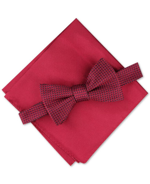 Men's Mini Neat Pre-Tied Bow Tie & Solid Pocket Square Set, Created for Macy's