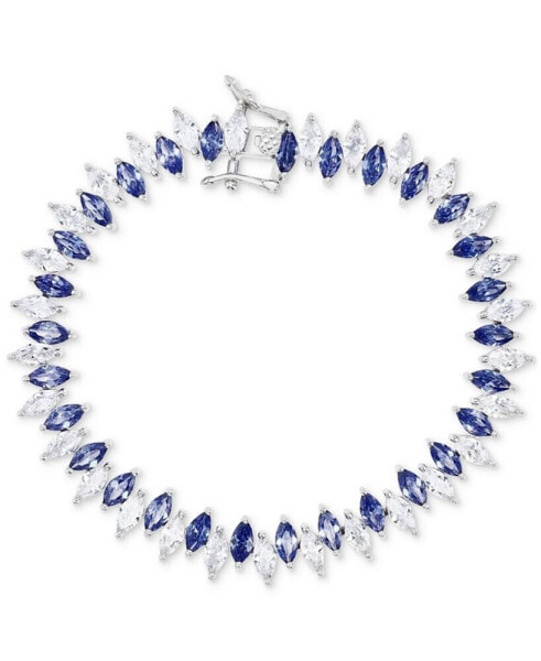 Cubic Zirconia Blue & White Marquise Zigzag Tennis Bracelet in Sterling Silver
