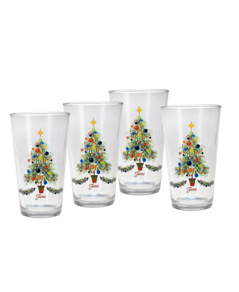 Christmas Tree Tapered Cooler 4 Piece Glass Set, 16 oz