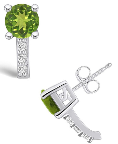 Peridot (1-7/8 ct. t.w.) and Diamond (1/8 ct. t.w.) Stud Earrings in 14K White Gold