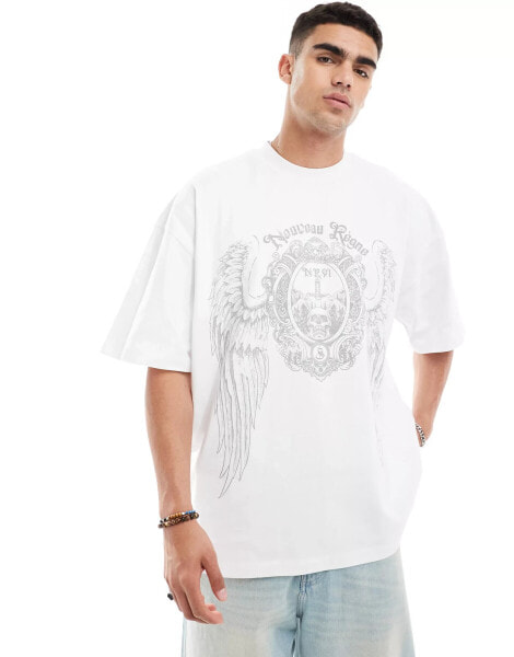 ASOS DESIGN extreme oversized t-shirt in white with grunge chest print