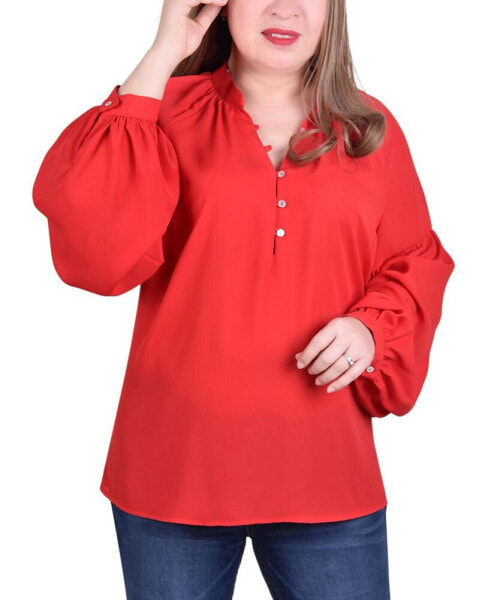 Plus Size Long Raglan-Sleeve Blouse