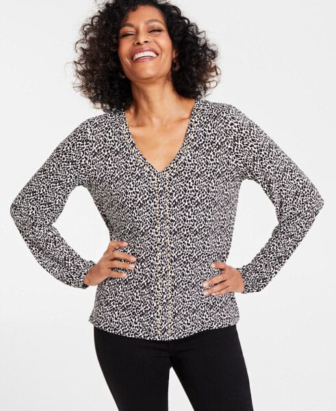 INC International Concepts Women's Printed Studded Top, Created for Macy's