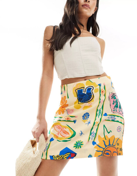 Object mini skirt in painted print