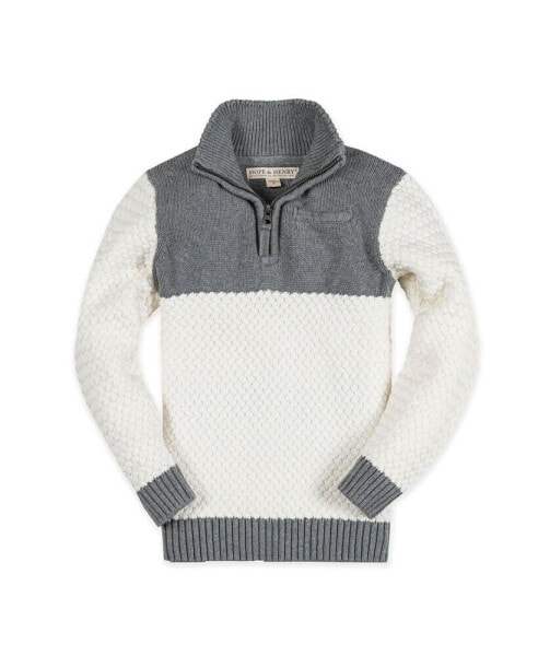Boys Organic Long Sleeve Colorblock Half Zip Pullover Sweater, Infant