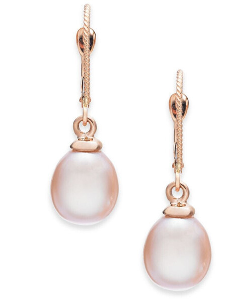 Pink Cultured Freshwater Pearl (8-1/2mm) Drop Earrings in 14k Rose Gold