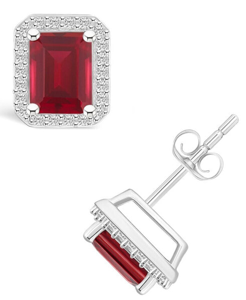 Lab Grown Ruby (2-2/5 ct. t.w.) and Lab Grown Sapphire (1/4 ct. t.w.) Halo Studs in 10K White Gold