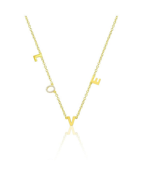 Yellow Gold Tone CZ Love Charm Necklace