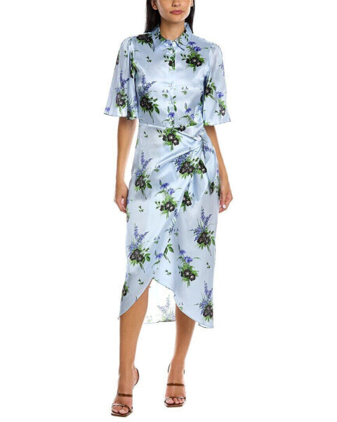 Les Reveries Flutter Sleeve Silk Midi Dress Women's