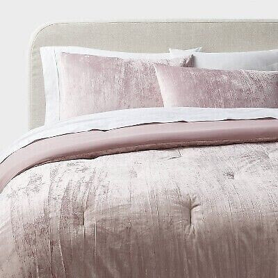 3pc King Luxe Distressed Crinkle Velvet Comforter and Sham Set Mauve - Threshold