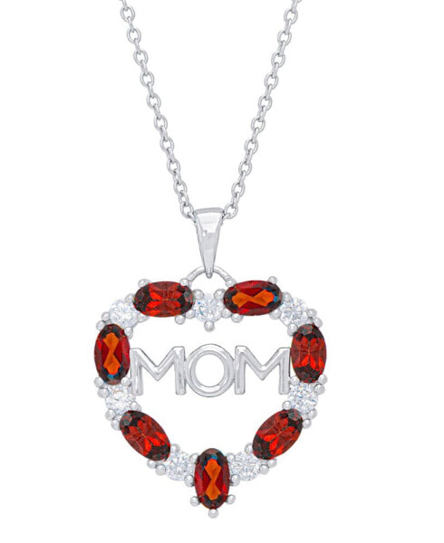 Simulated Ruby and Cubic Zirconia 'Mom' Heart Pendant Necklace