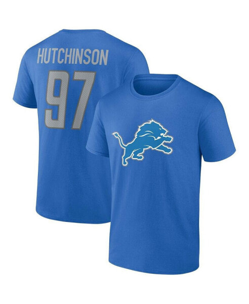 Футболка с именем и номером игрока Fanatics мужская Aidan Hutchinson Blue Detroit Lions