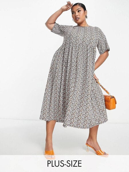 Yours smock midi dress in ditsy floral