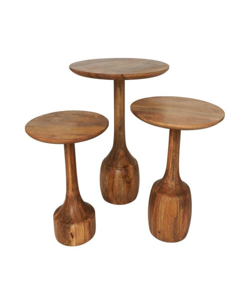 Set of 3 Mango Wood Handmade Elevated Bases Accent Table