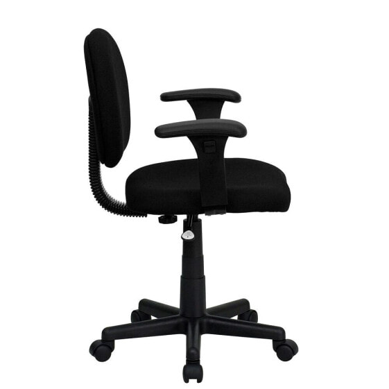 Mid-Back Black Fabric Swivel Task Chair With Adjustable Arms
