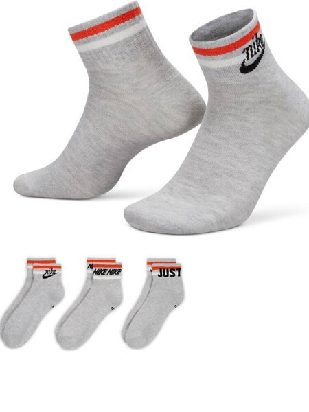 Nike Everyday Essential 3 pack ankle socks in grey heather 