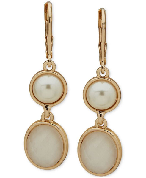 Gold-Tone Mother-of-Pearl & Stone Double Drop Earrings