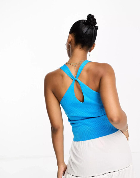 JDY v neck knot back vest top in bright blue