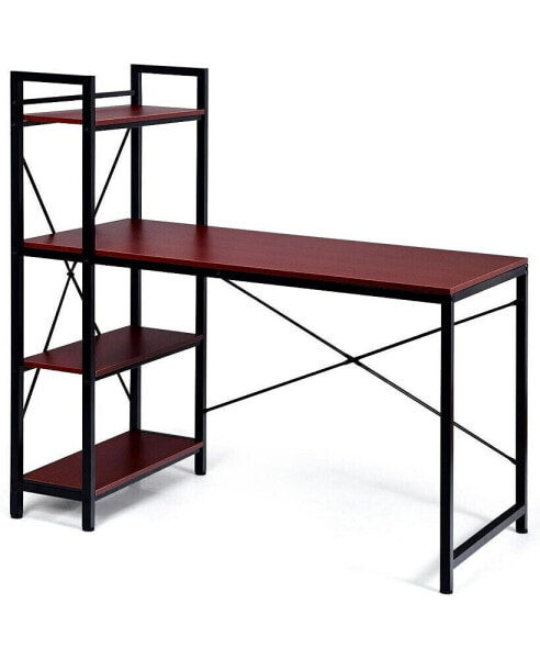 47.5'' Compact Computer Desk With 4-Tier Storage Bookshelves