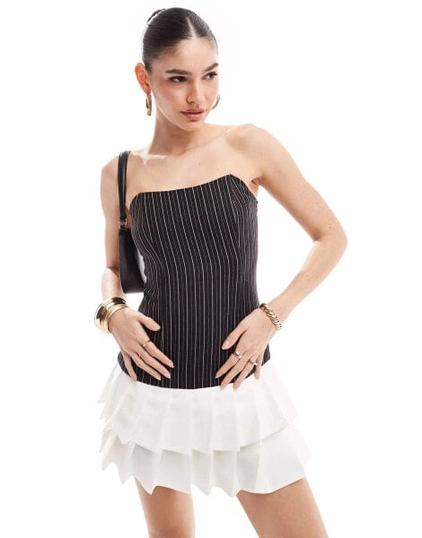 Extro & Vert pinstripe mini bandeau dress in black