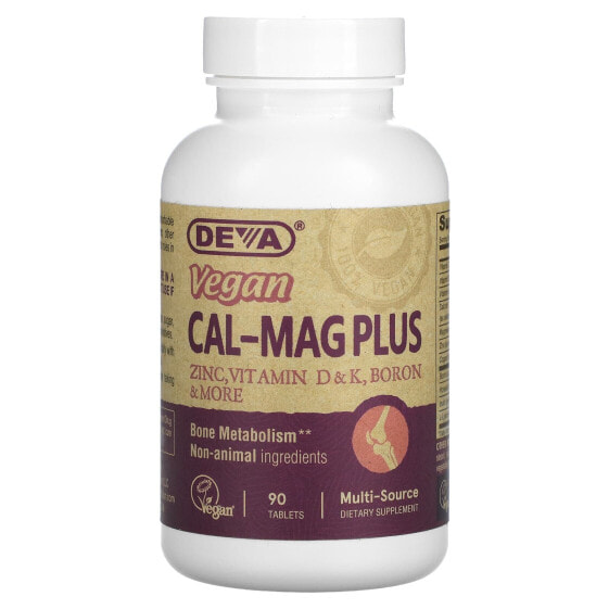 Deva, Cal-Mag Plus, веганская добавка премиального качества, 90 таблеток