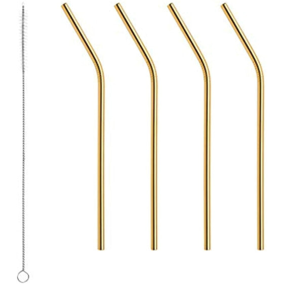 Orrefors Peak Straws, Set of 4 with Small Cleaning Brush, Gold