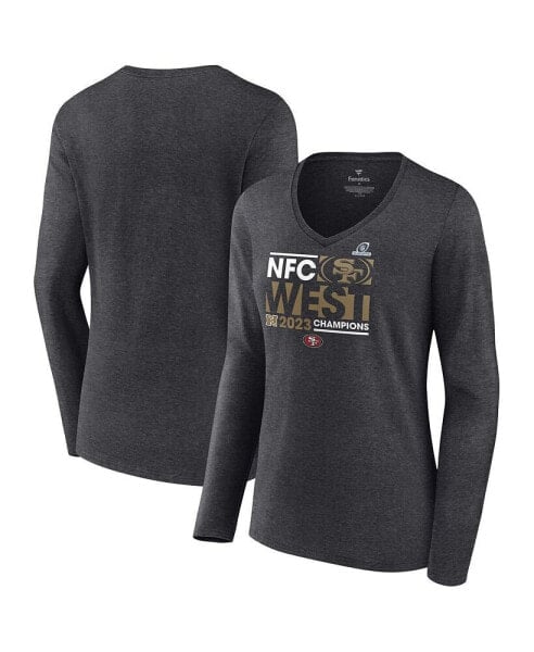 Women's Heather Charcoal San Francisco 49ers 2023 NFC West Division Champions Conquer Long Sleeve V-Neck T-shirt