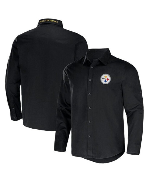 Men's NFL x Darius Rucker Collection by Black Pittsburgh Steelers Convertible Twill Long Sleeve Button-Up Shirt