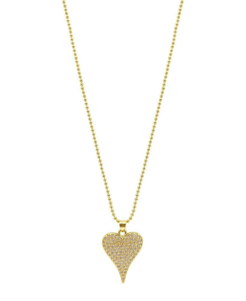 18" Chain 14K Gold Plated Crystal Pointy Heart On Ball Necklace
