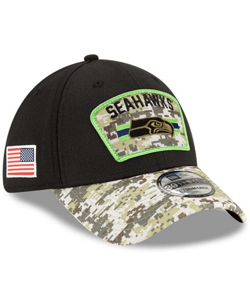 Men's Black-Camouflage Seattle Seahawks 2021 Salute To Service 39THIRTY Flex Hat