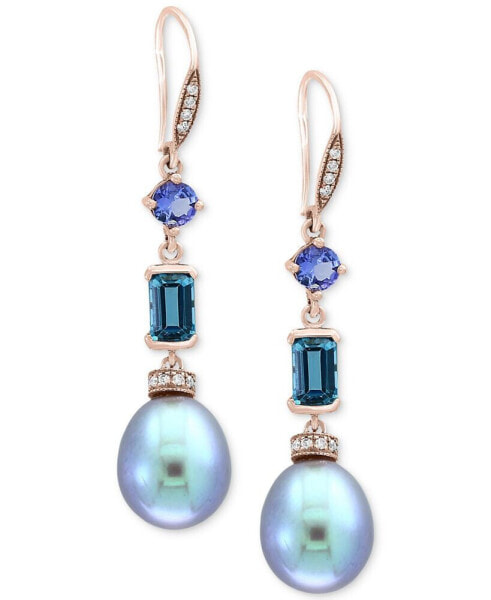EFFY® Blue Cultured Freshwater Pearl (12 x 10mm), Multi-Gemstone (1-3/4 ct. t.w.) & Diamond (1/8 ct. t.w.) Drop Earrings in 14k Rose Gold