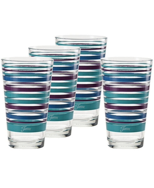 Coastal Stripes 16-Ounce Tapered Cooler Glass, Set of 4