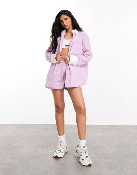 ASOS DESIGN Weekend Collective co-ord oversized shirt with colour blocking in pink stripe